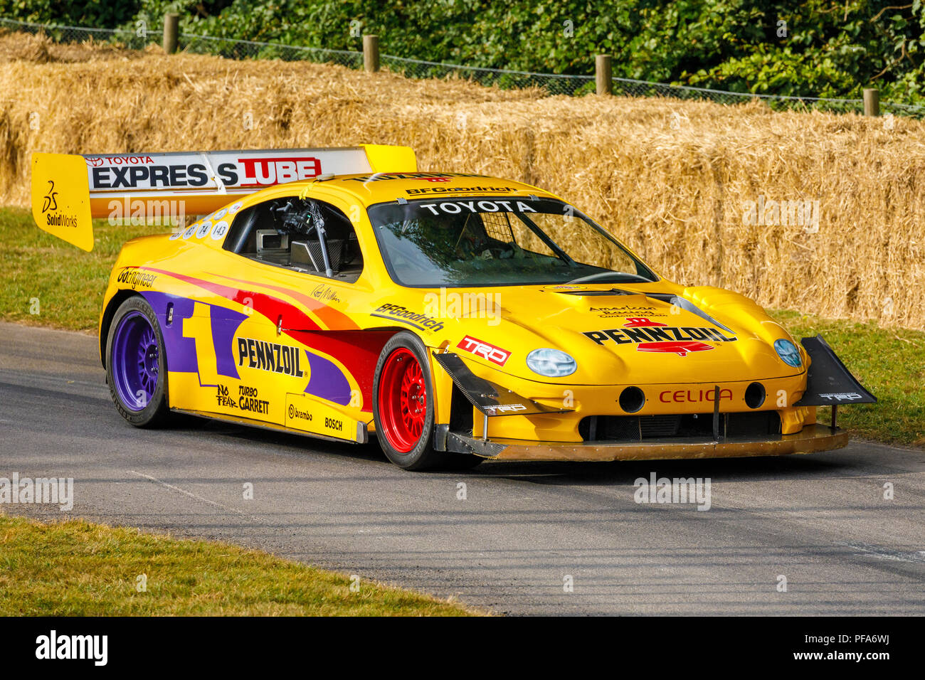 1994 Pennzoil Toyota Celica 'Pikes Peak' record breaker with driver Rod Millen at the 2018 Goodwood Festival of Speed, Sussex, UK. Stock Photo