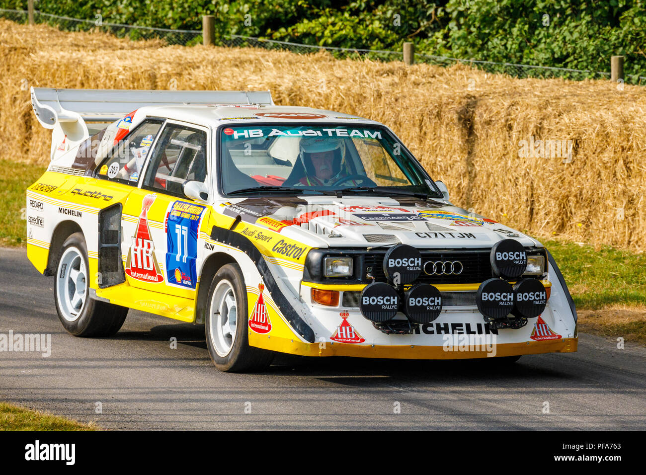 1985 Audi Sport Quattro S1 E2 Group B rally car with driver David Kedward  at the 2018 Goodwood Festival of Speed, Sussex, UK Stock Photo - Alamy