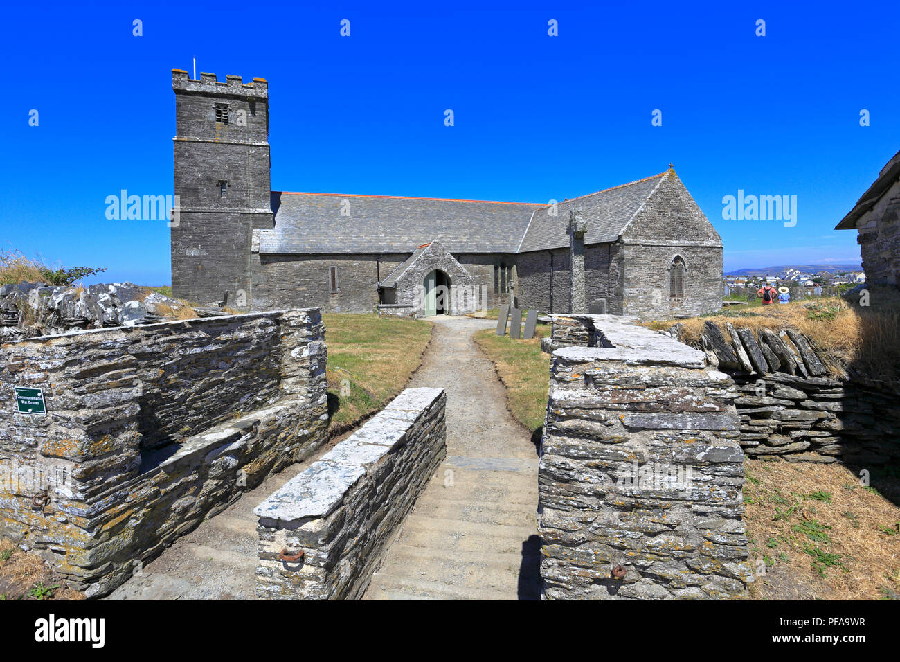 St Materiana's Church, top entrance and coffin rest, Tintagel, Cornwall