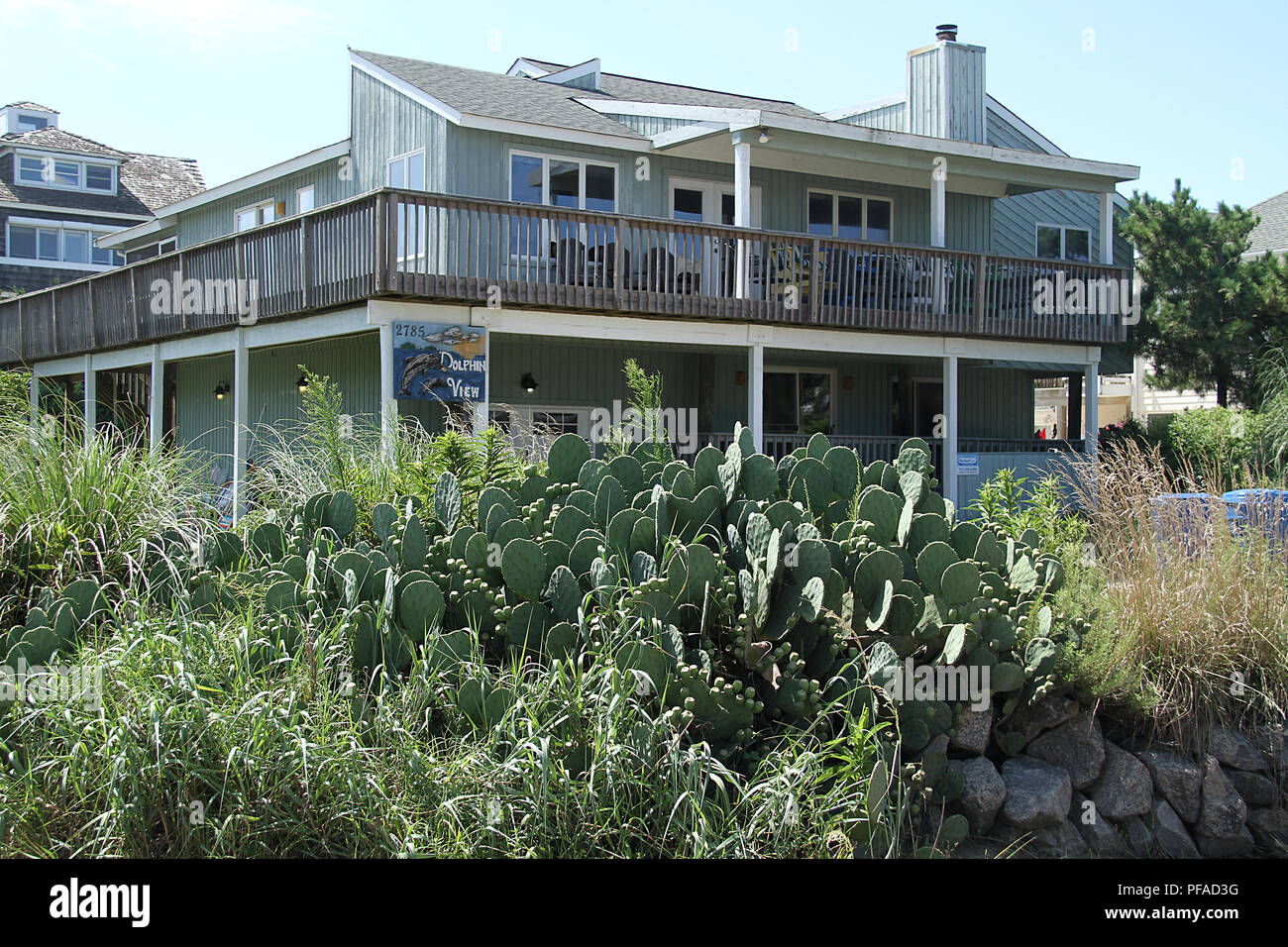 Rental houses on the shore of the Atlantic Ocean, at Virginia Beach, USA Stock Photo