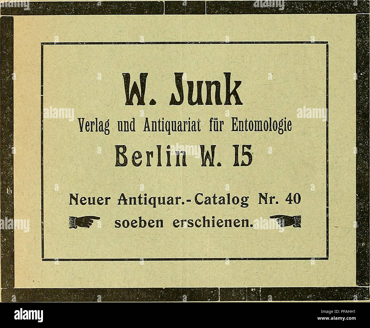 . Deutsche entomologische National-Bibliothek : [Rundschau im Gebiete der Insektenkunde mit besonderer Berücksichtigung der Literatur]. Insects; Entomology. A Schularten aller Insektenordnungen hält stets billig vorrätig G. Schreiber, Waldorf (Sachsen).. Alle diejenigen Herren Entomologen, welche literarisch tätig gewesen, oder es noch sind, welche Forschungsreisen machten, oder welche als Besitzer hervorragender Samm- lungen im Mittelpunkte des entomologischen Verkehrs stehen, werden hiermit gebeten,, uns, behufs gelegentlich er literarischer Verwendung, ihre Photographie und möglichst ausfüh Stock Photo