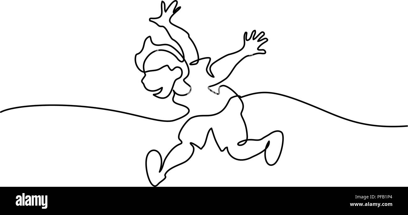 Continuous one line drawing. Happy boy jumping. Vector illustration ...