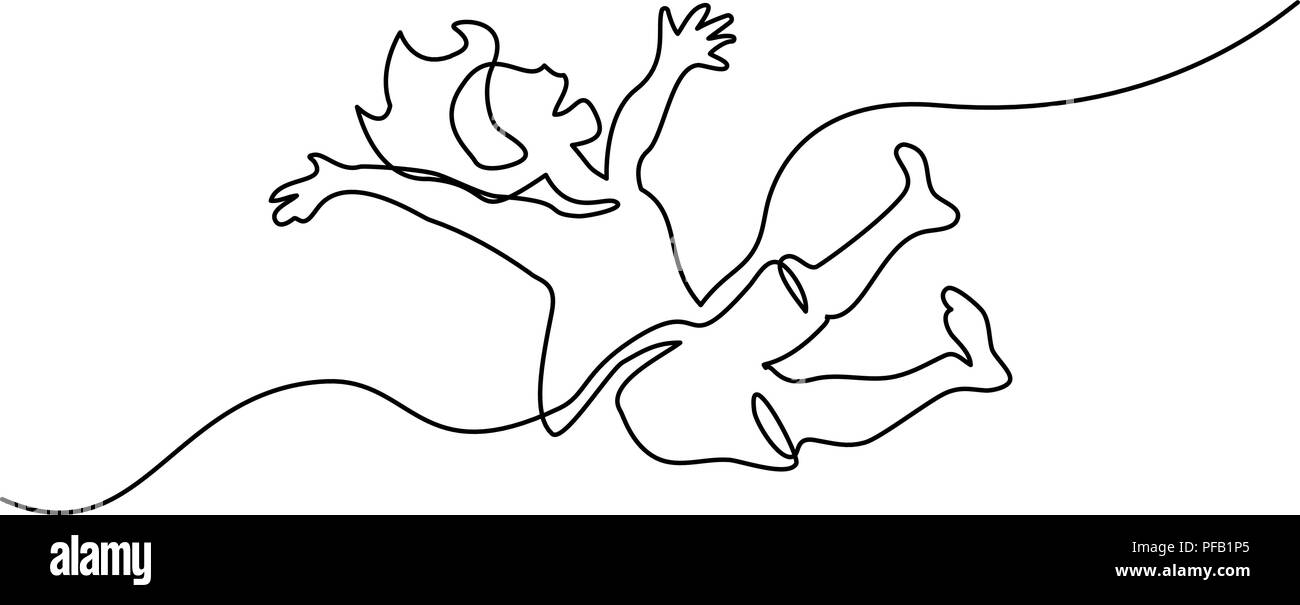 Continuous one line drawing. Happy girl jumping. Vector illustration ...