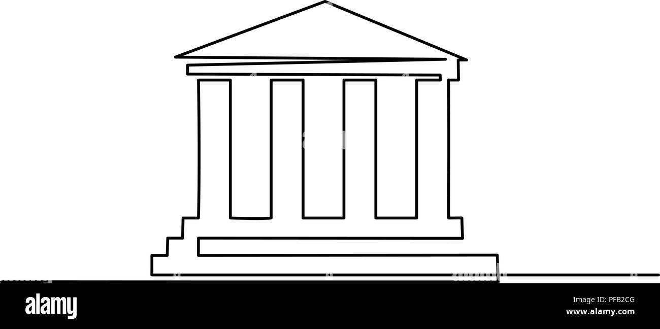 Continuous one line drawing. Column and culture icon. Vector illustration Stock Vector