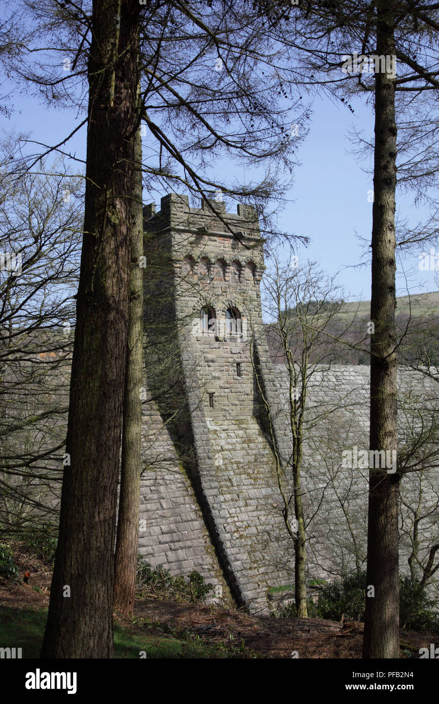 West tower of the Derwent dam, Derbyshire England Stock Photo