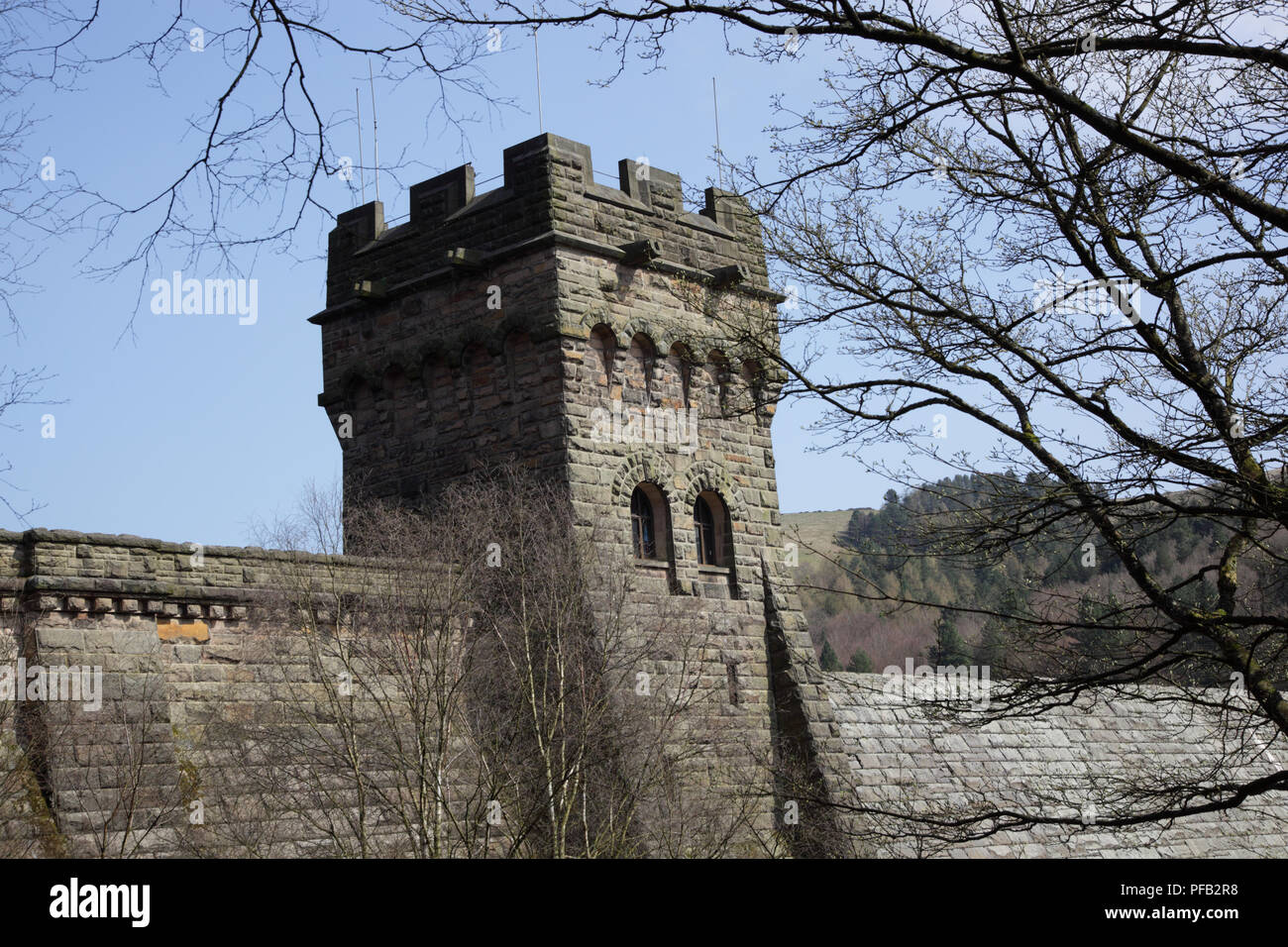 West tower of Derwent dam , Derbyshire Stock Photo