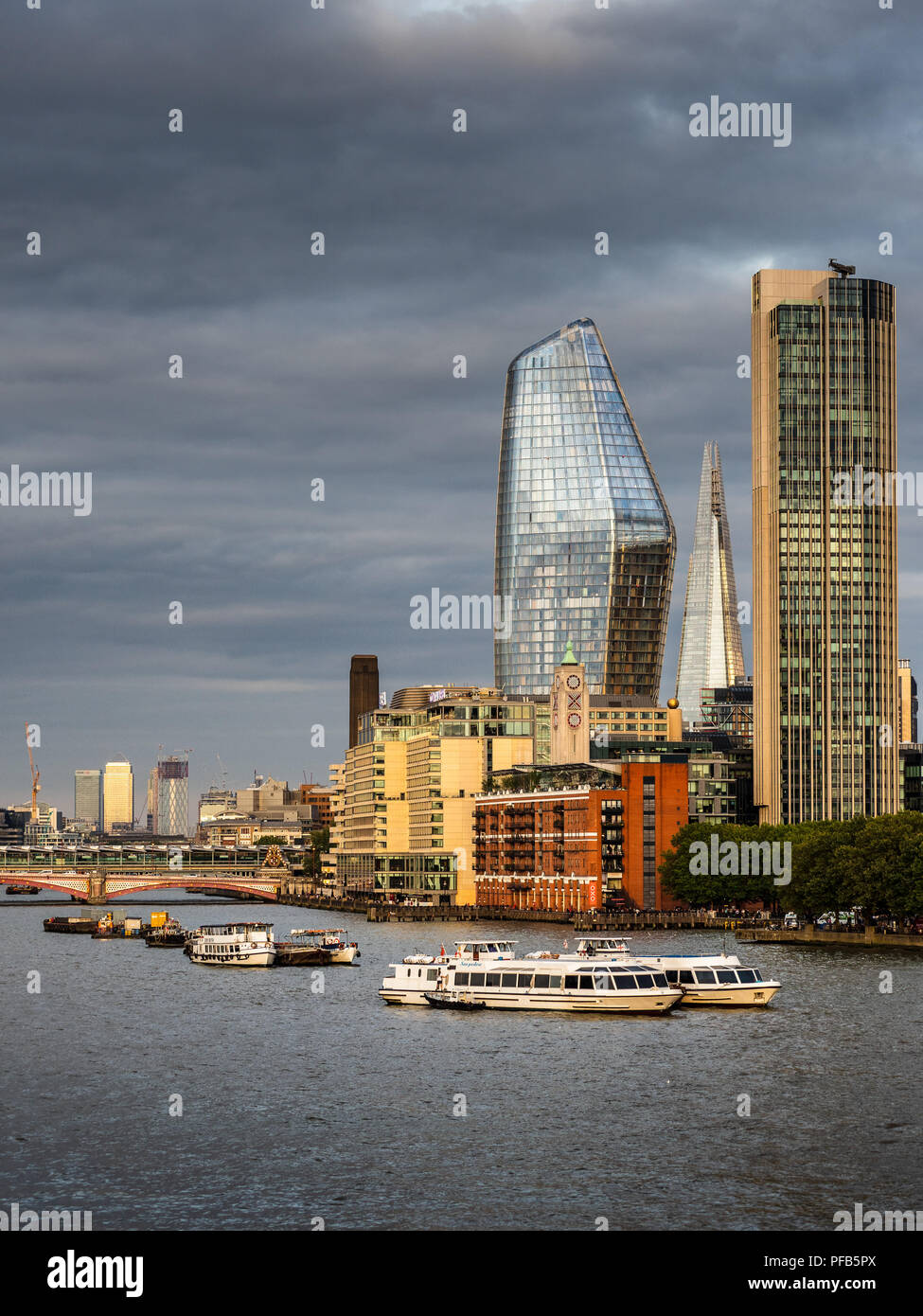 London Skyline South Bank including the Oxo Tower, the South Bank Tower, One Blackfriars and the Shard Stock Photo