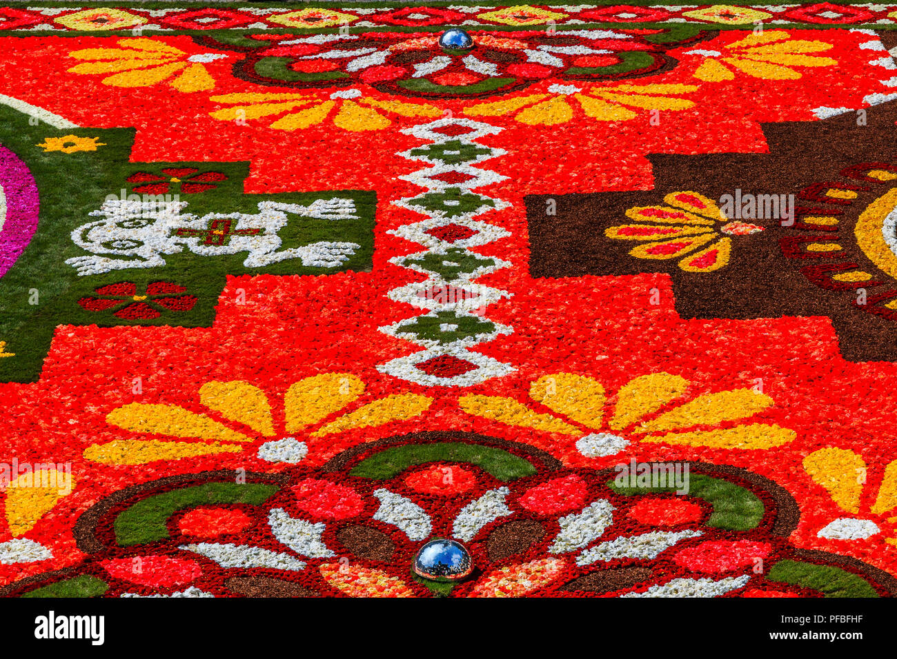 Brussels, Belgium  - August 16, 2018: Flower Carpet on Grand Place in Brussels, Belgium. Stock Photo