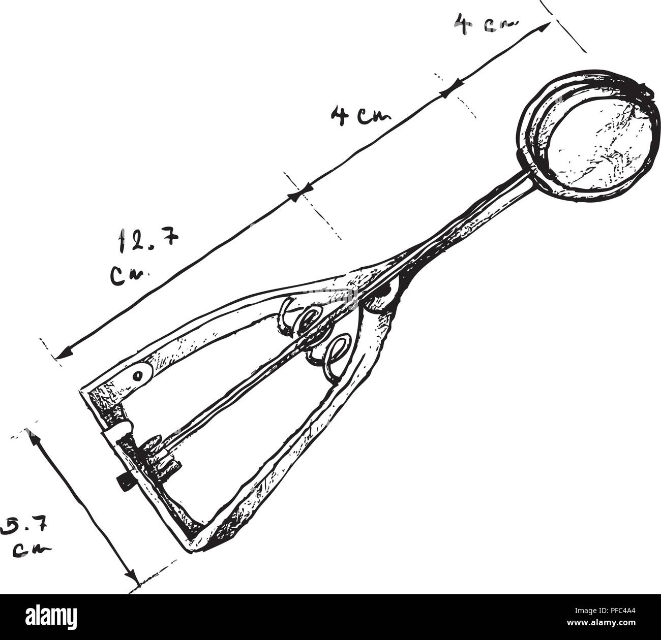 Illustration Hand Drawn Sketch Dimension of Disher Scoop Sizes or