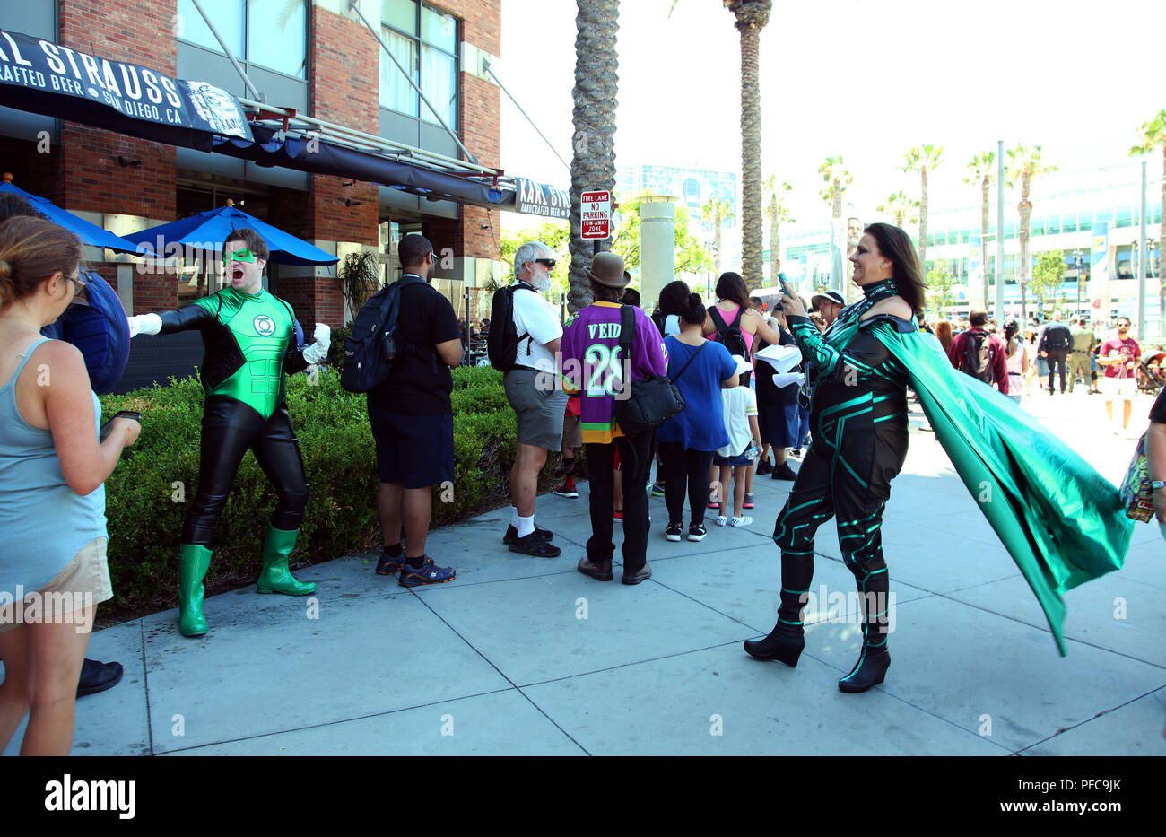 San Diego, California, USA. 22nd July, 2018. The grandaddy of annual comics conventions, this sci-fi/animation mecca has cosplay contests, screenings, & countless panels with artists and showrunners. Superheroes are taking pictures. Credit: Katrina Kochneva/ZUMA Wire/Alamy Live News Stock Photo