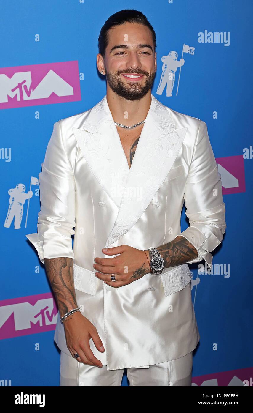 Inglewood, United States Of America. 20th Aug, 2018. Maluma arrives at the 2018 MTV Video Music Awards, VMAs, at Radio City Music Hall in New York City, USA, on 20 August 2018. | usage worldwide Credit: dpa/Alamy Live News Stock Photo
