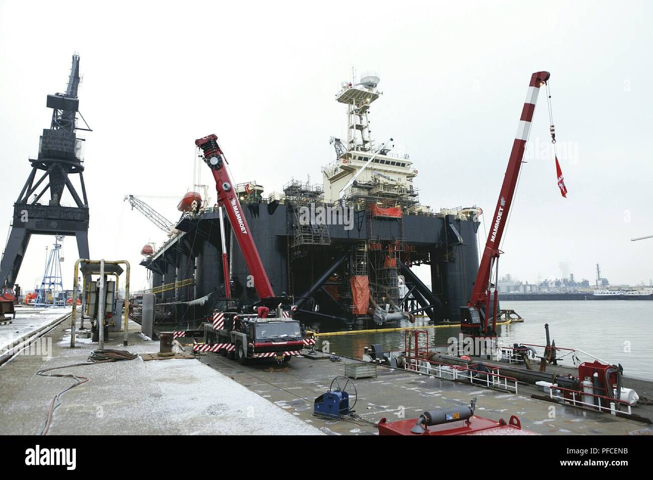 Russia. 21st Aug, 2018. Before pipelaying could start, the Castoro Sei pipelay vessel was retrofitted at the Port of Rotterdam in February 2010. A new welding system and heavy-duty tensioners that hold the pipeline in position were installed, as well as stinger - the external ramp which will provide support to the pipeline when it is slowly released. Credit: Nord Stream Ag/Russian Look/ZUMA Wire/Alamy Live News Stock Photo