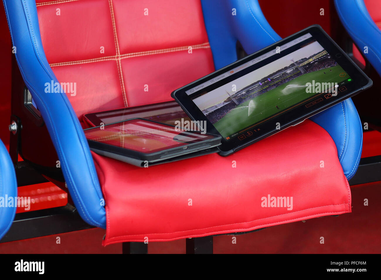 iPad tablets on the substitutes bench - Crystal Palace v Liverpool, Premier  League, Selhurst Park, London (Selhurst) - 20th August 2018 Stock Photo -  Alamy