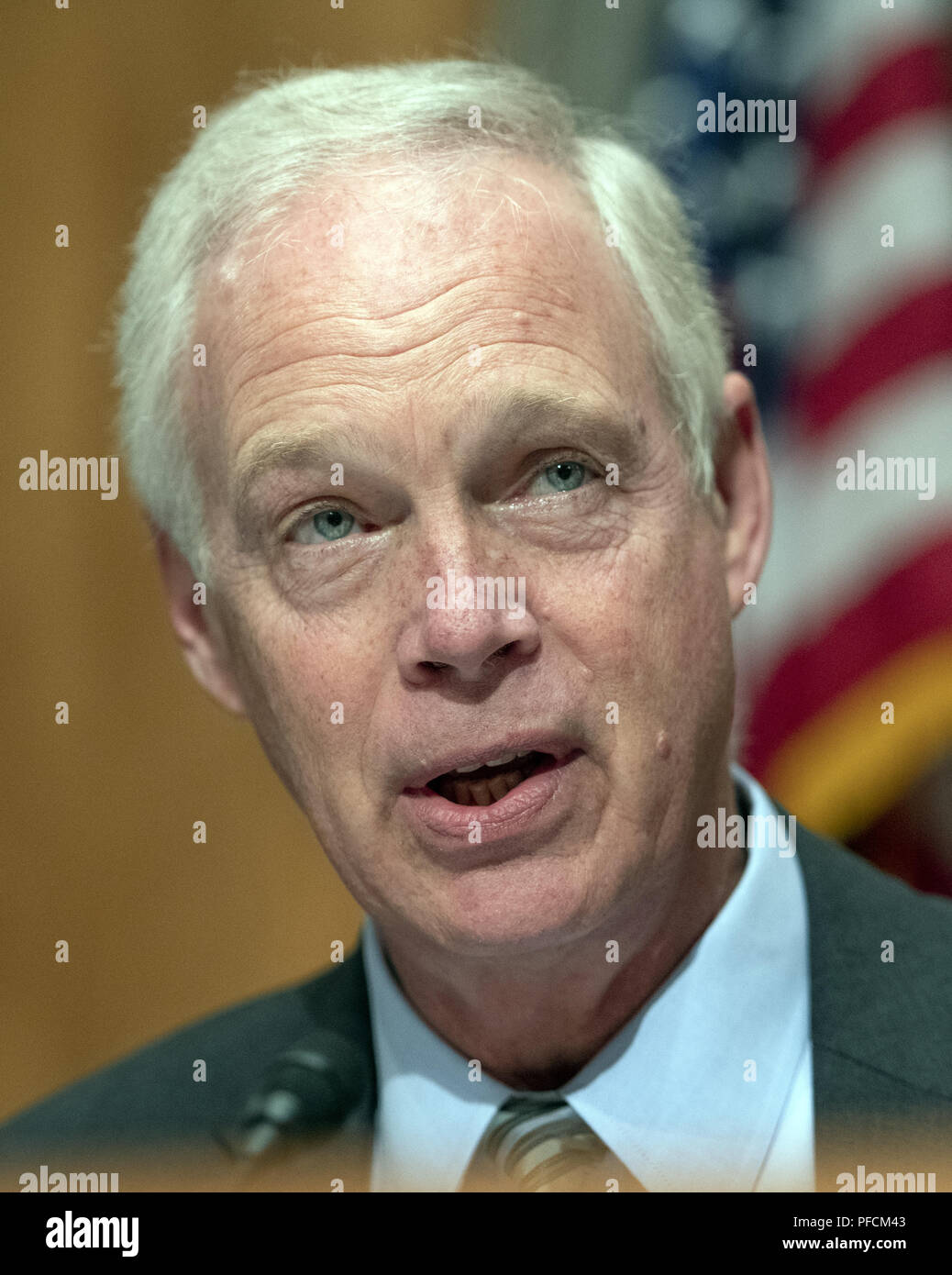 Washington, District of Columbia, USA. 21st Aug, 2018. United States Senator Ron Johnson, Chairman, US Senate Committee on Homeland Security & Governmental Affairs, makes an opening statement prior to hearing testimony on ''Examining CMS's Efforts to Fight Medicaid Fraud and Overpayments'' on Capitol Hill in Washington, DC on Tuesday, August 21, 2018 Credit: Ron Sachs/CNP/ZUMA Wire/Alamy Live News Stock Photo