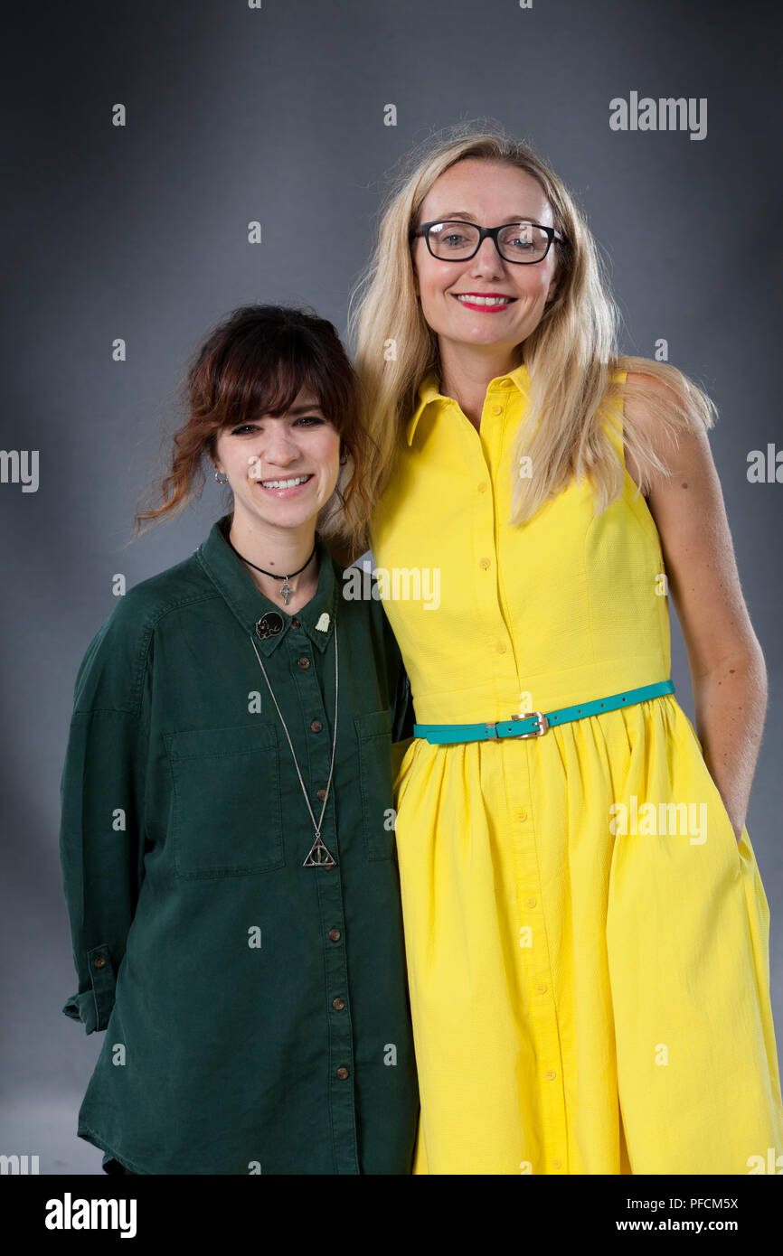 Edinburgh, UK. 21st August, 2018. Laura Ellen Anderson (left), the children's book author and illustrator & Cerrie Burnell, the English actress and children's author. Pictured at the Edinburgh International Book Festival. Edinburgh, Scotland.  Picture by Gary Doak / Alamy Live News Stock Photo