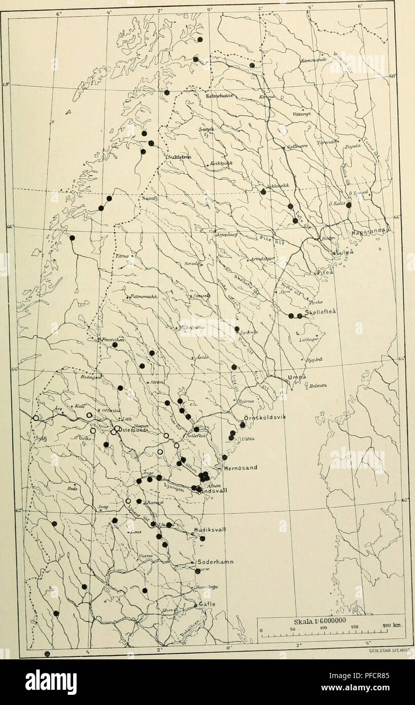 . Den norrlÃ¤ndska florans : geografiska fÃ¶rdelning och invandringshistoria ; med sÃ¤rskild hÃ¤nsyn till dess sydskandinaviskar arter. Plants; Plants. KARTOR OCH STÃ NDORTER 367 Kartan 23. Galiuin triflorum.. , Sve..e finnes â,eâ Â«oâ¢ V^&gt;^|eÃ¥ kanan ^^^g^^^: ^ ^^^ Dalsland, VÃ¤sâ¢anUn^,^ N^,nke^^ca, ^ S,na,aâd.^^I j,,^ . ^,.â, ,^â,â , â,. Please note that these images are extracted from scanned page images that may have been digitally enhanced for readability - coloration and appearance of these illustrations may not perfectly resemble the original work.. Andersson, Gunnar, 1865-1928; Bir Stock Photo