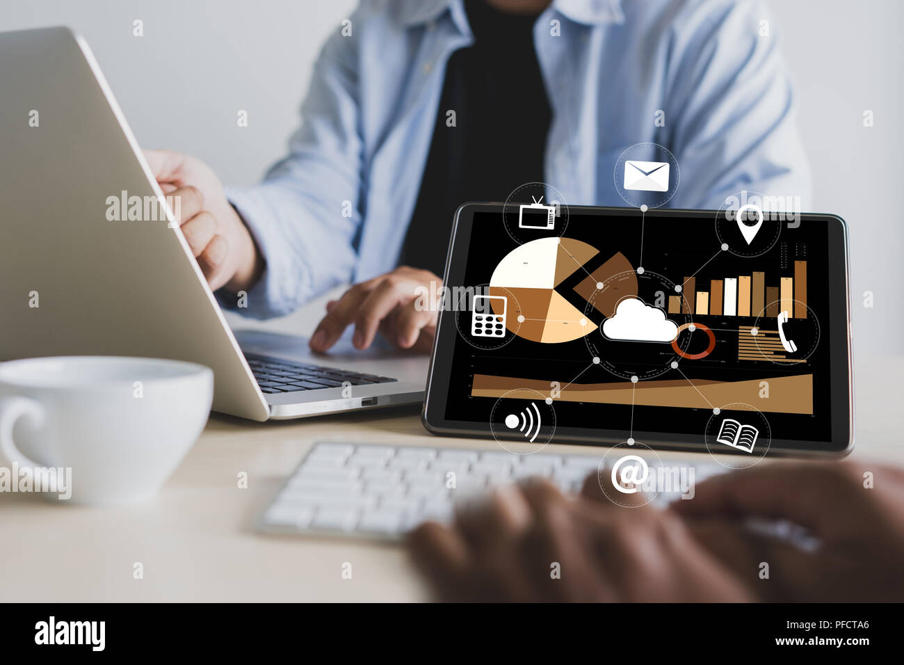 Cloud Service (Cloud Computing diagram on the new computer interface) Stock Photo