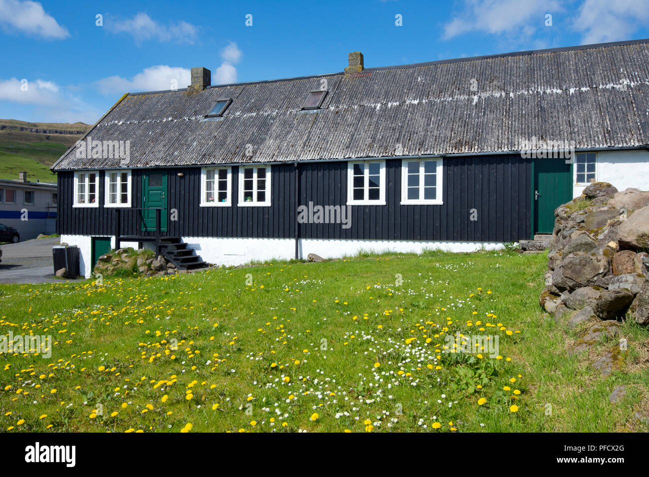 Foreshortening, Syrugta village, Eysturoy Island, Faroe Islands, Denmark Stock Photo