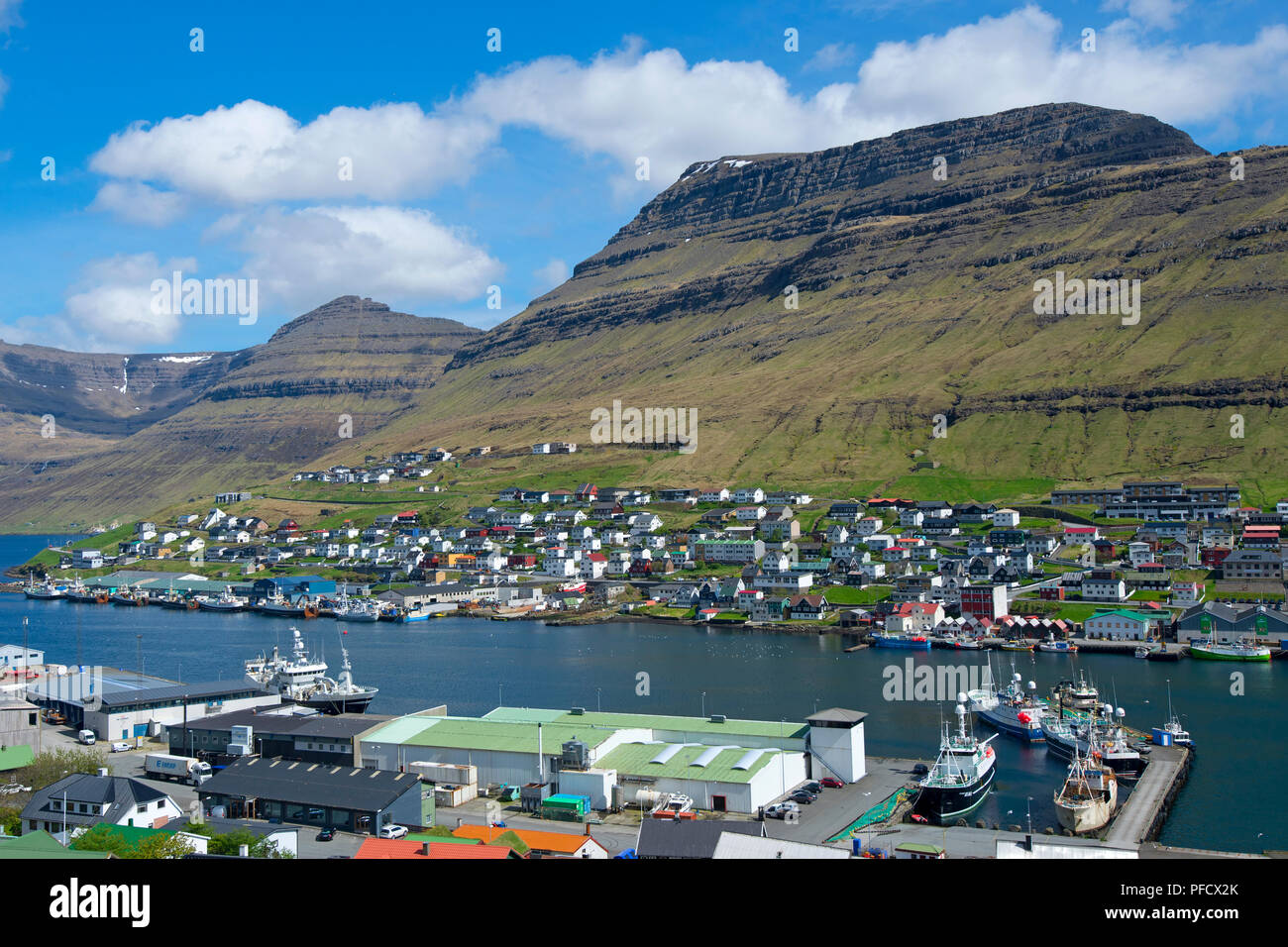 View on the Kaksvik village, Faroe Islands, Denmark, Europe, EU Stock Photo
