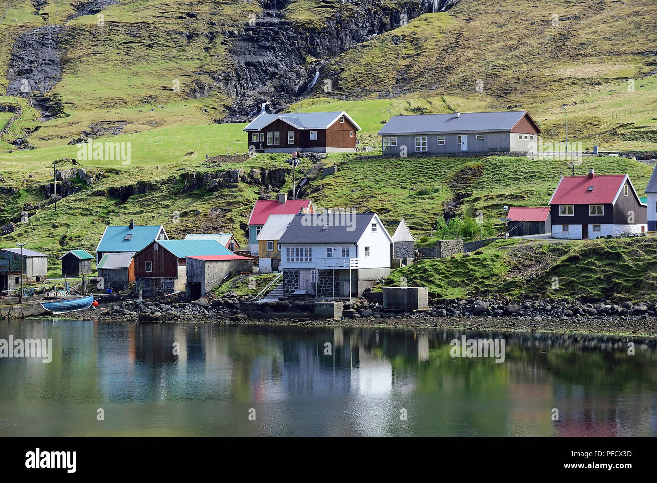Small village in Eysturoy Island, Faroe Islands, Denmark Stock Photo