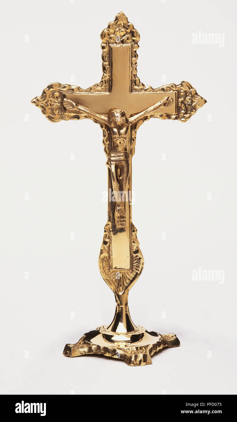 Gold crucifix, close up Stock Photo
