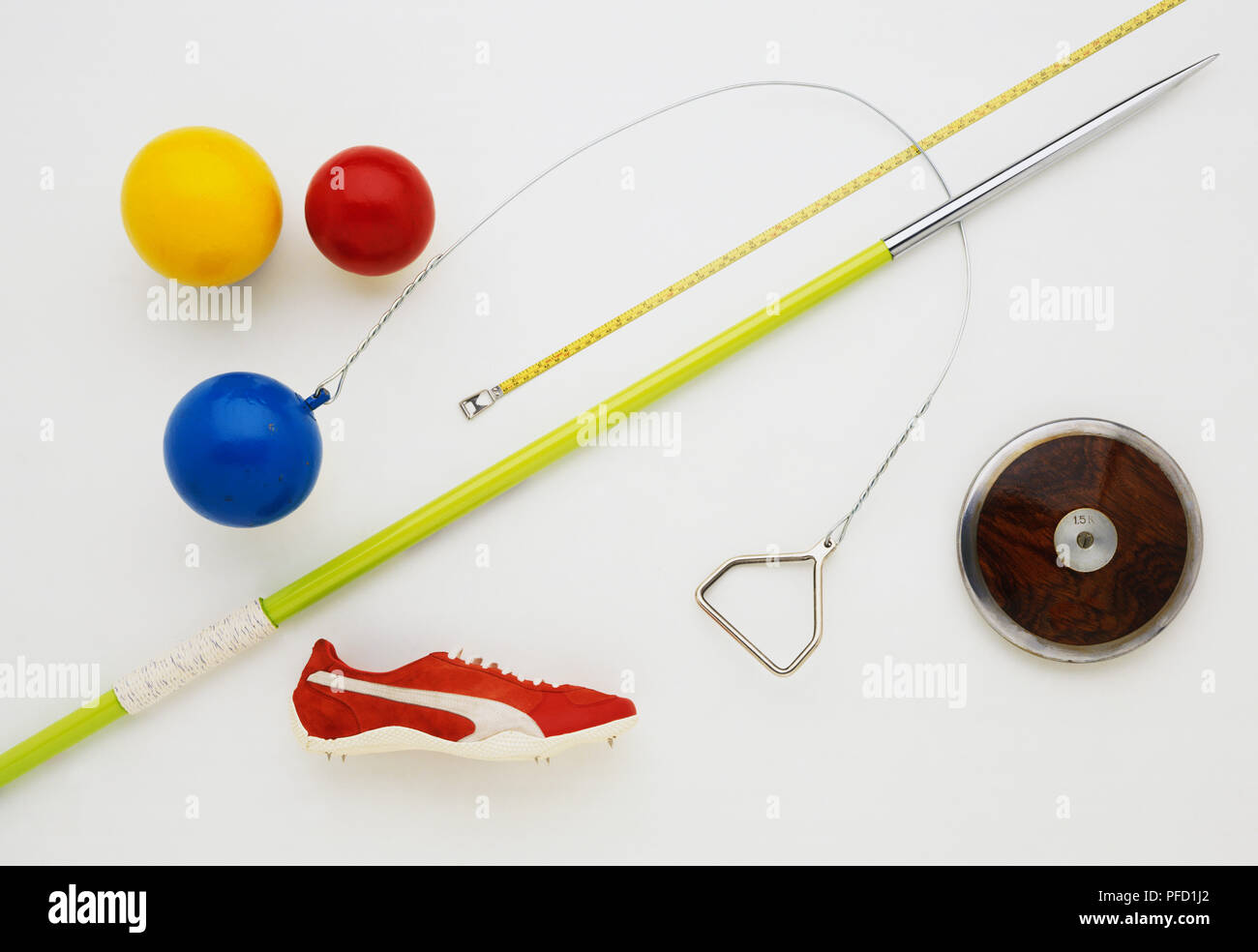 Athletic equipment for throwing events Stock Photo