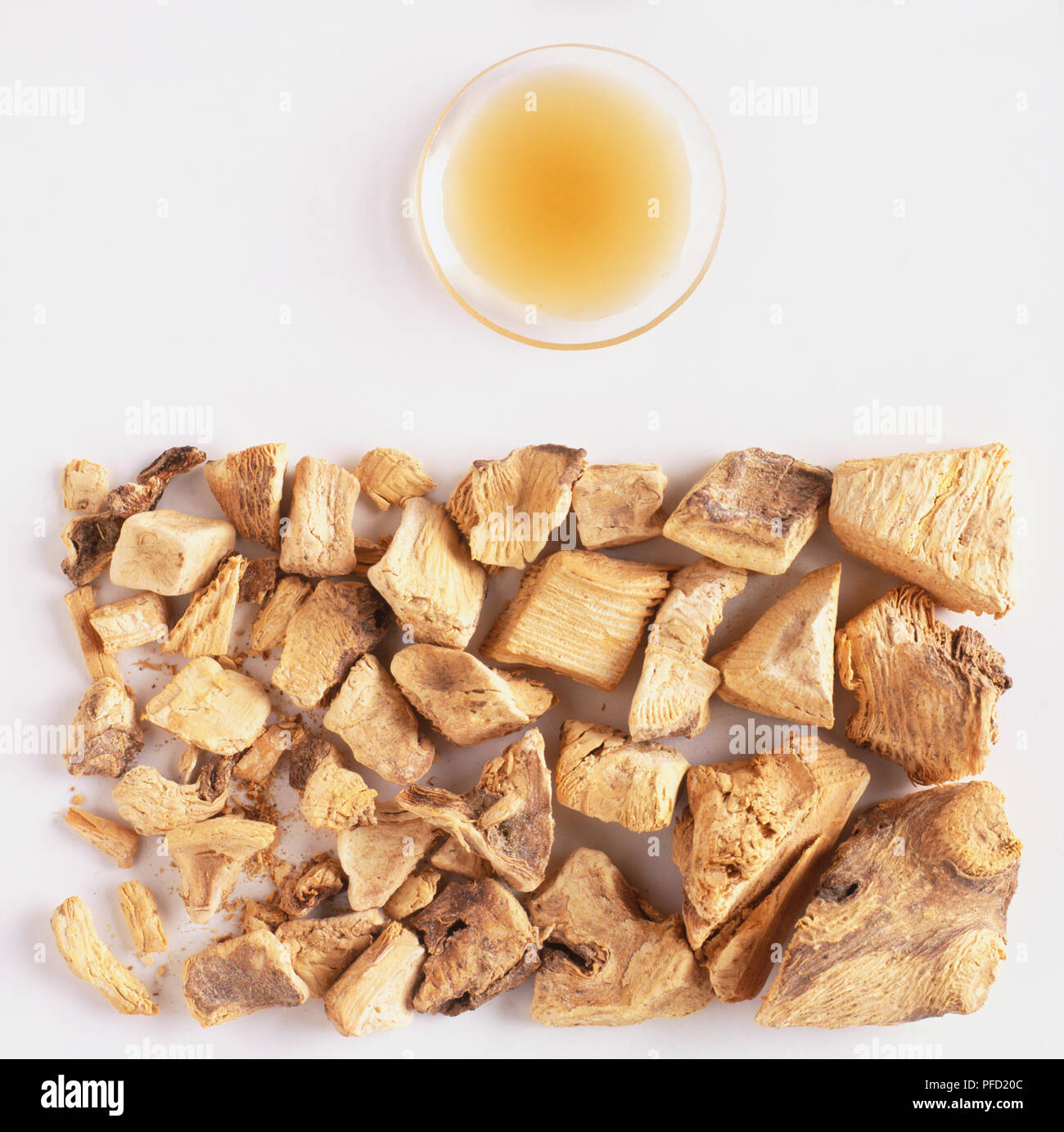 Tincture and dried root of Piper methysticum (Kava kava) used to make