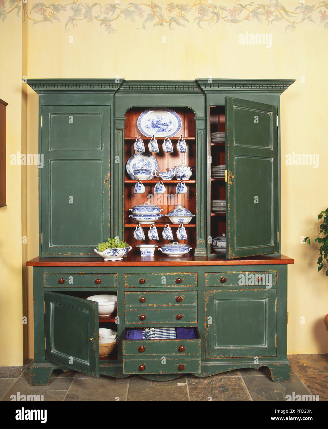 Traditional Provincial Antique Kitchen Dresser Stock Photo