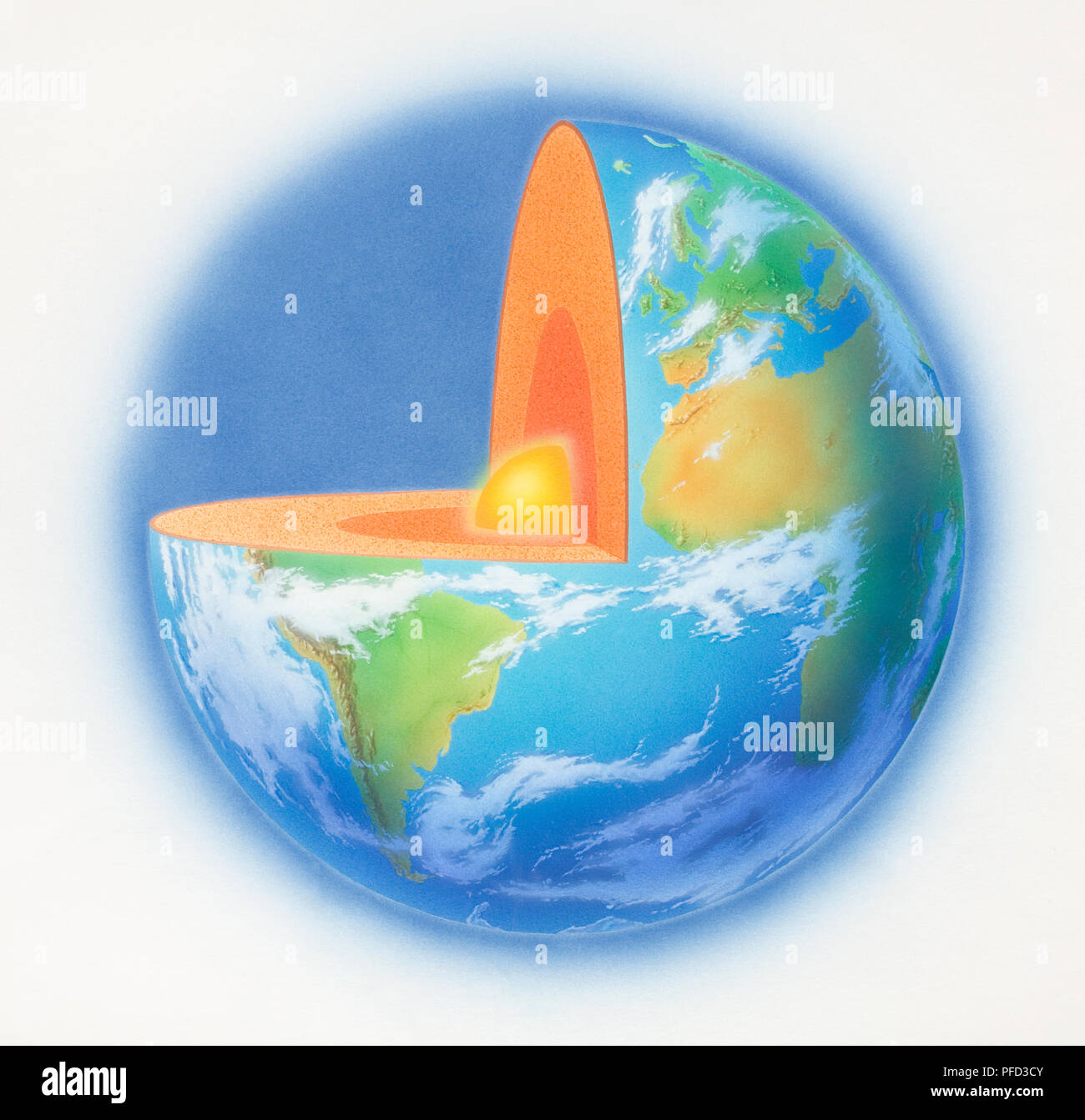 External and internal features of the Earth, illustration Stock Photo