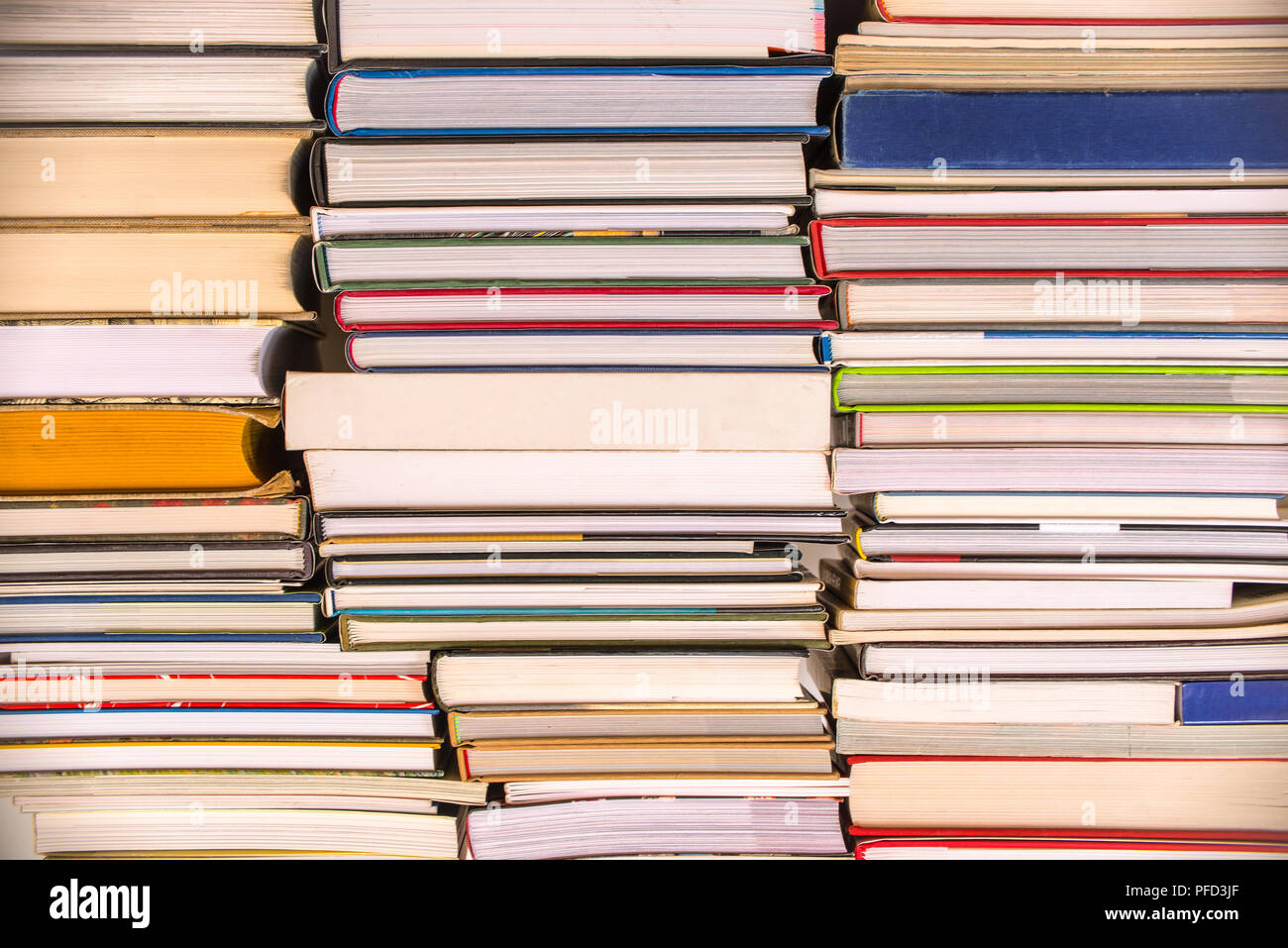 Piles of books background, back to school, college, university concept Stock Photo