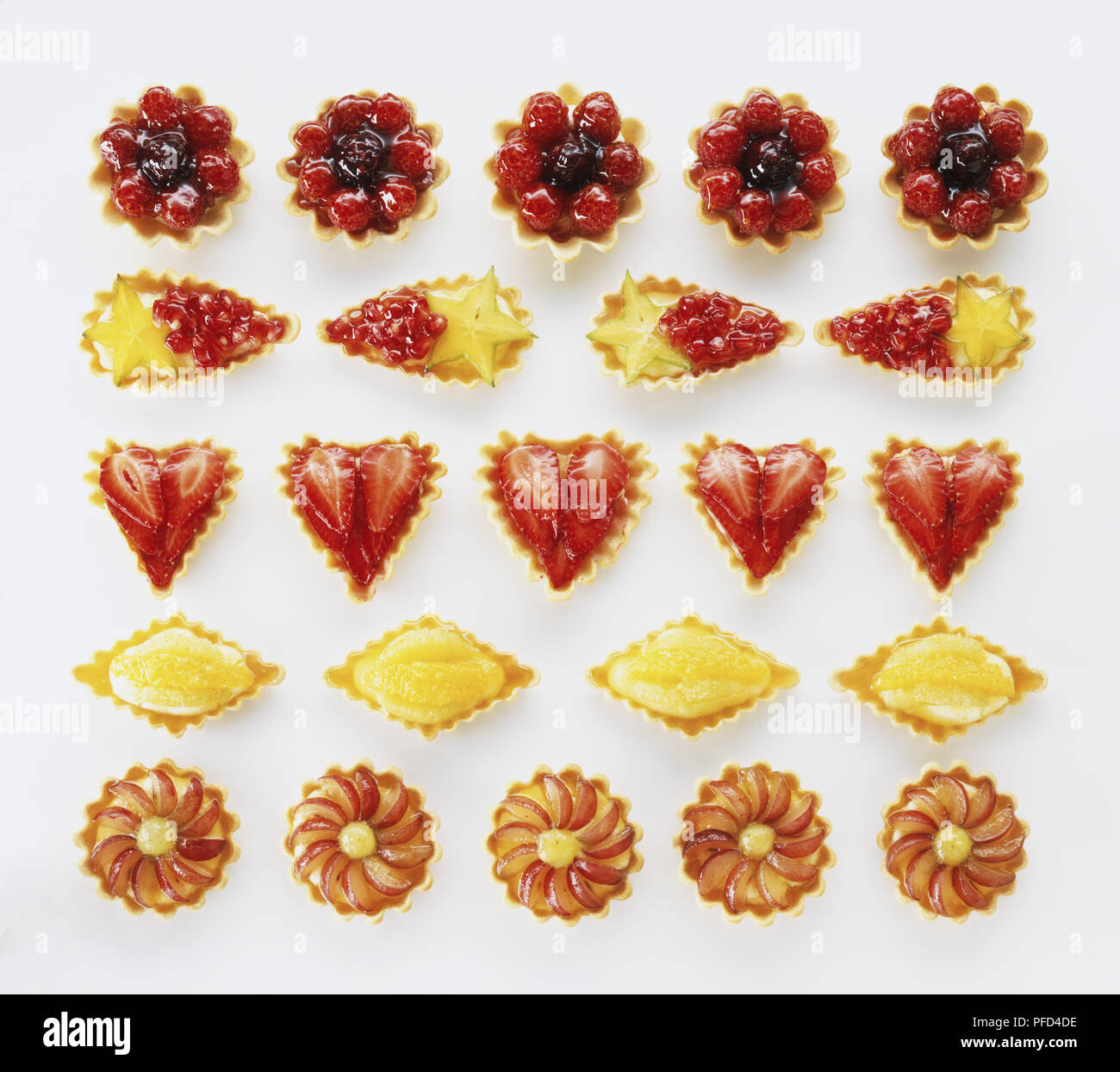 Selection of glazed fruit tartlets, view from above Stock Photo