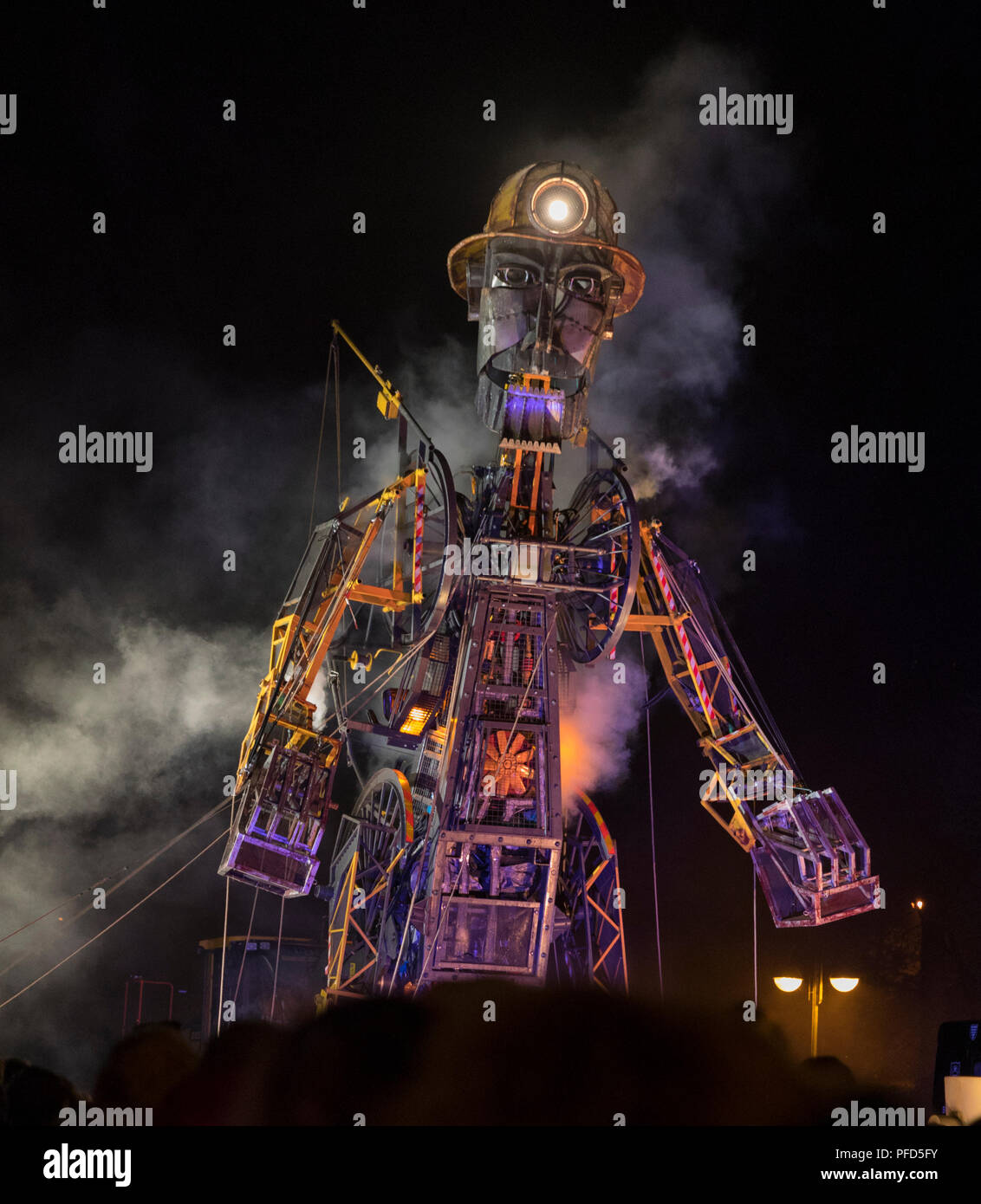 Man Engine Puppet Show at Tavistock celebrating tin and coal mining in Britain Stock Photo