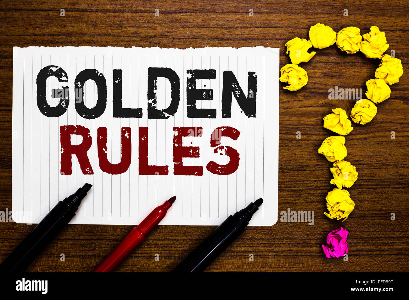 Handwriting text writing Golden Rules. Concept meaning Basic principle