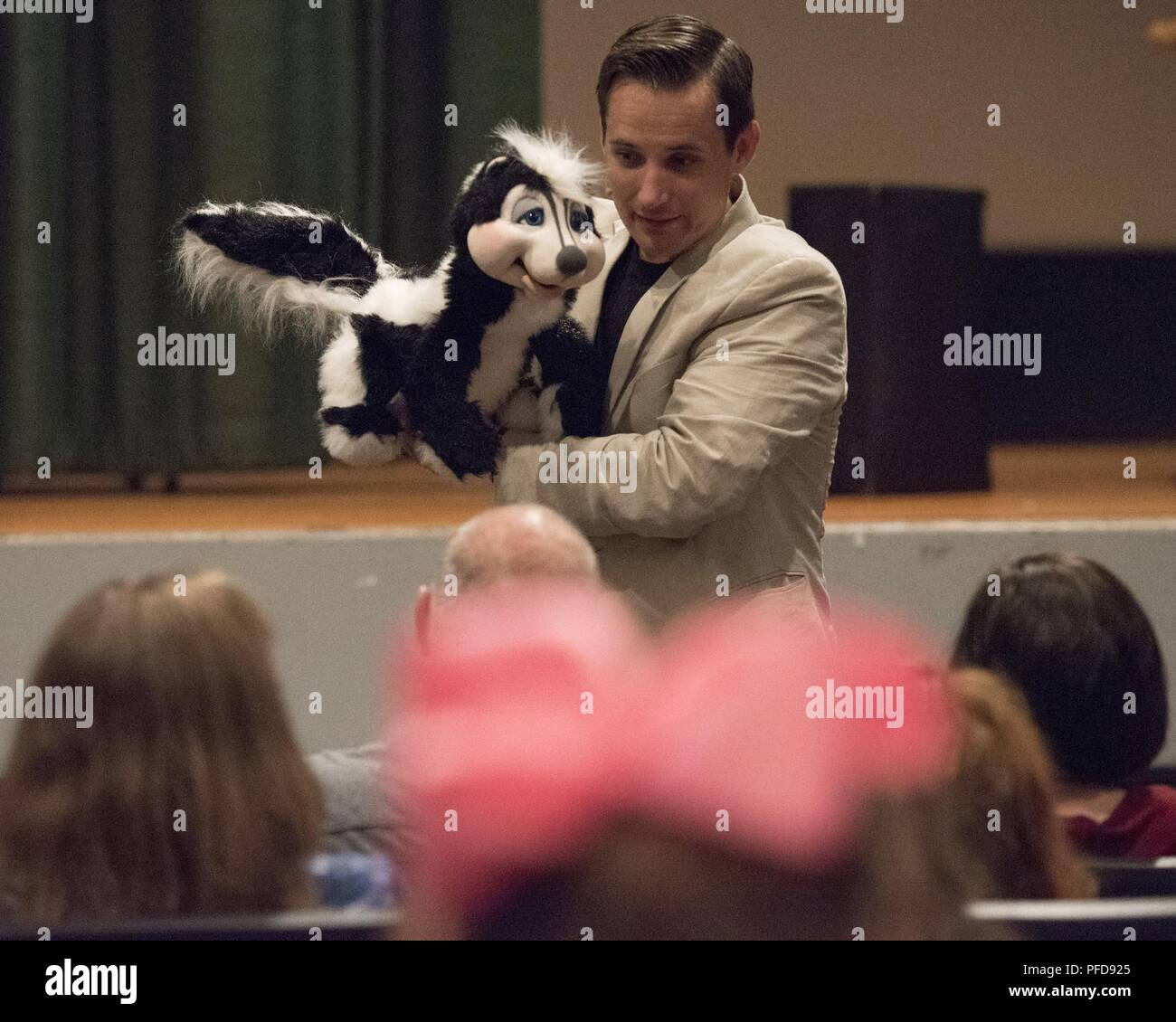 Comedian and ventriloquist entertainer, Ryan, introduces Ardy the Skunk