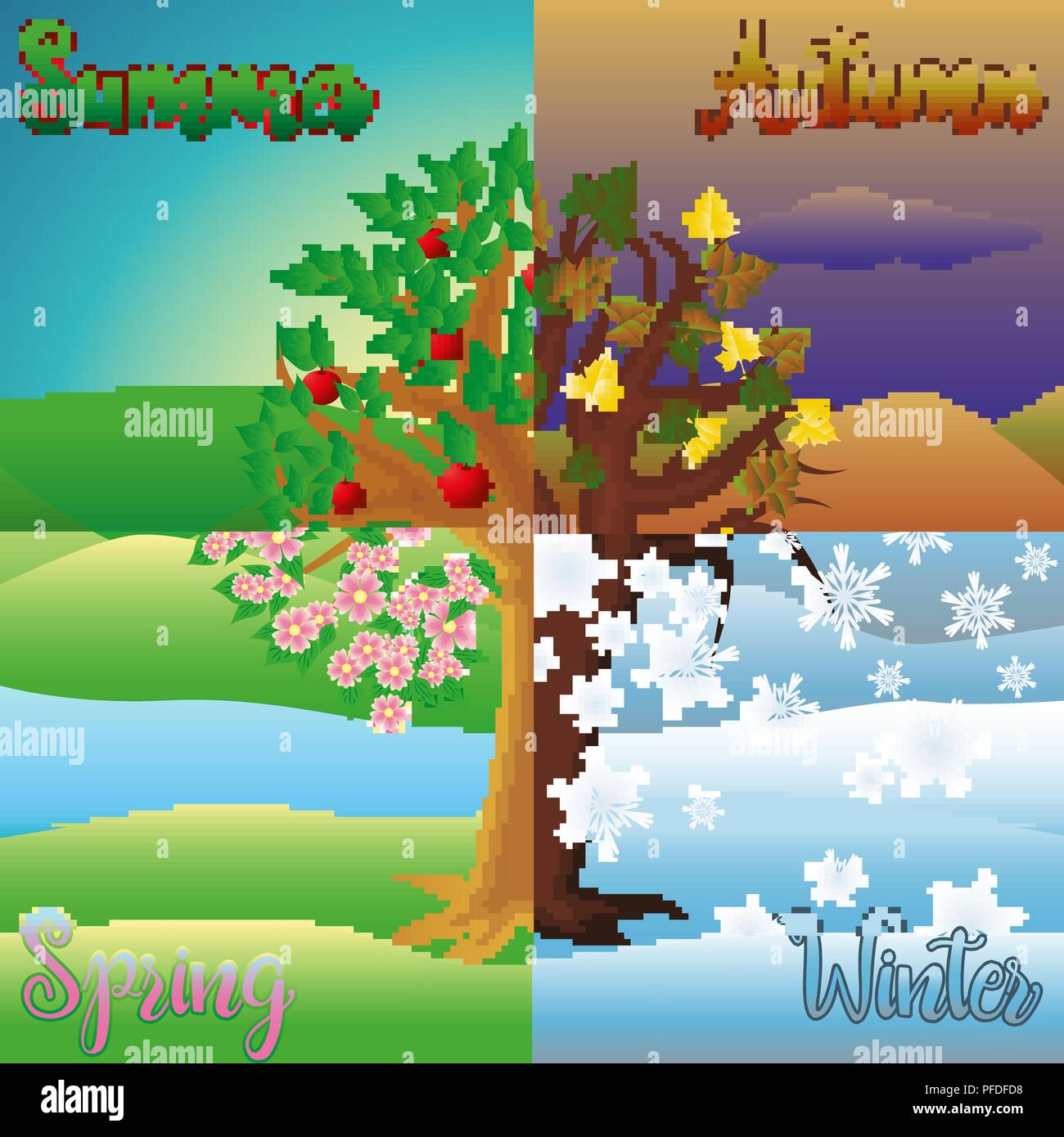 Four seasons tree card, vector illustration Stock Vector Image & Art - Alamy