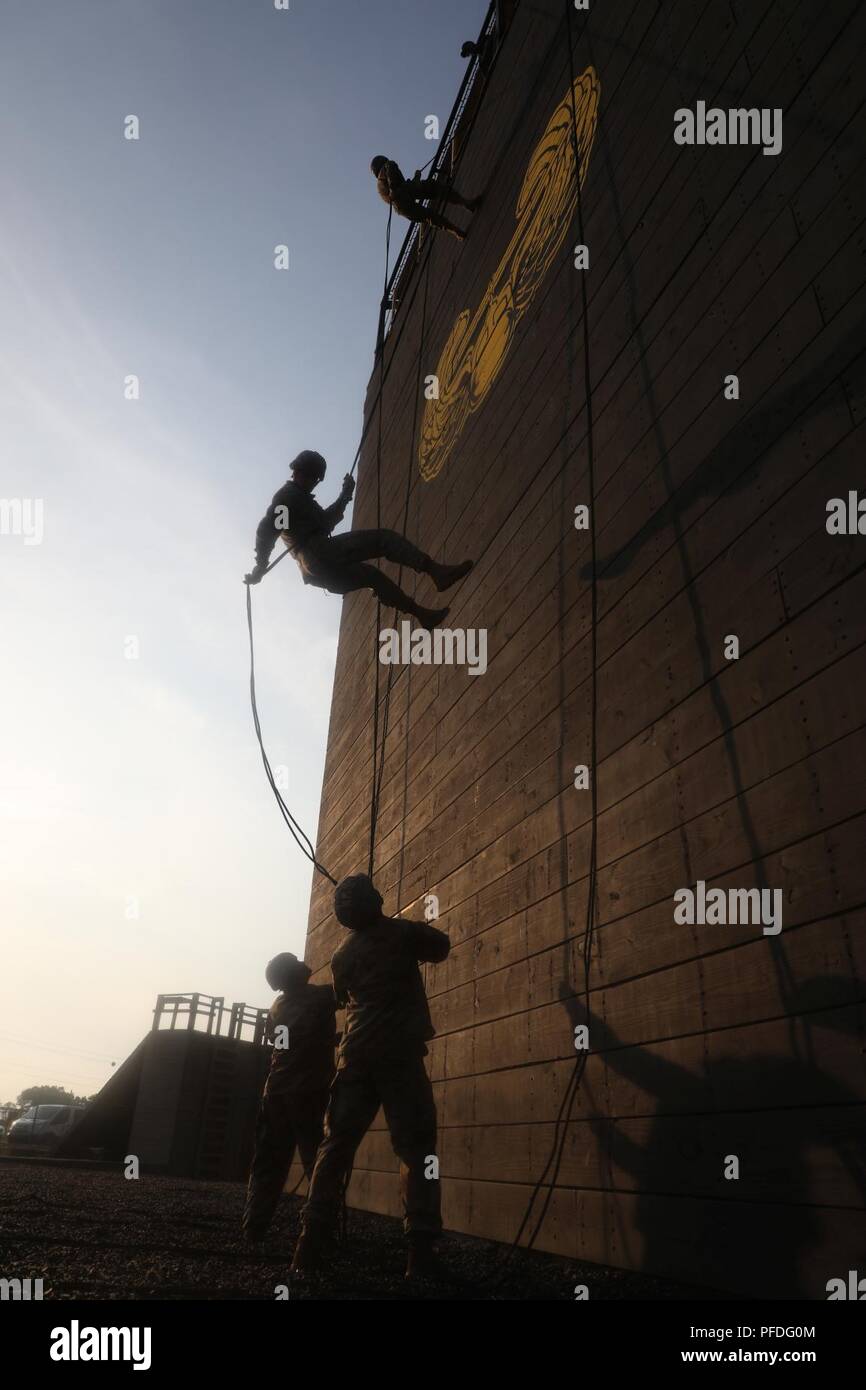 Competitors train in preparation for the rappel operations event at the ...