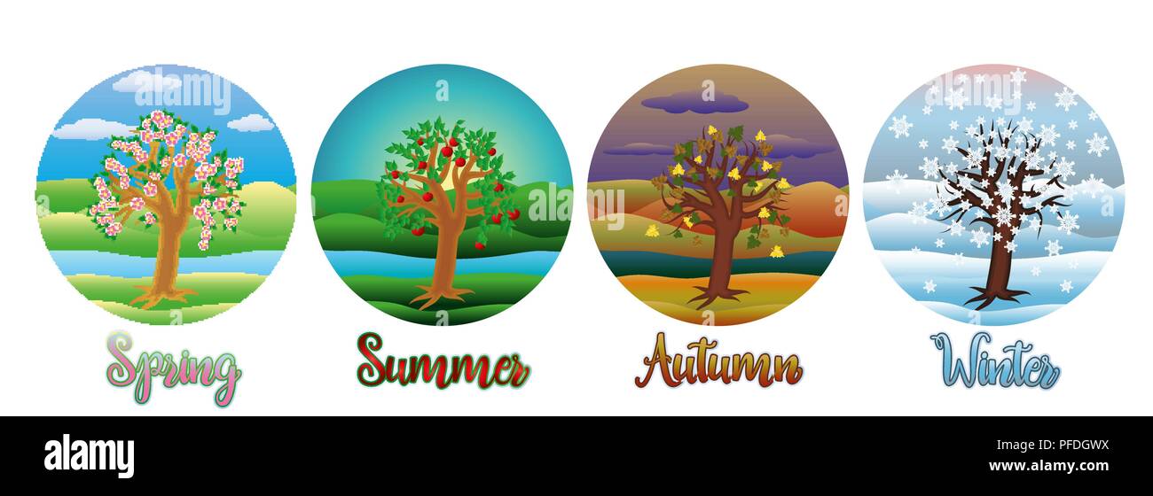 Four seasons cards, vector illustration Stock Vector