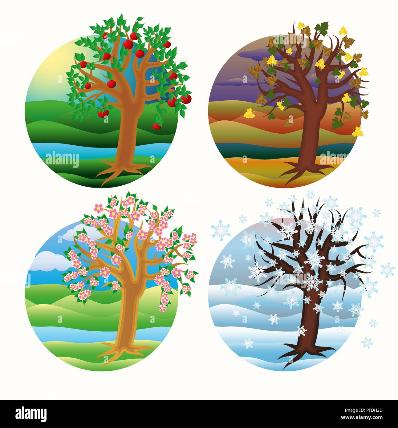 Four seasons cards, vector illustration Stock Vector