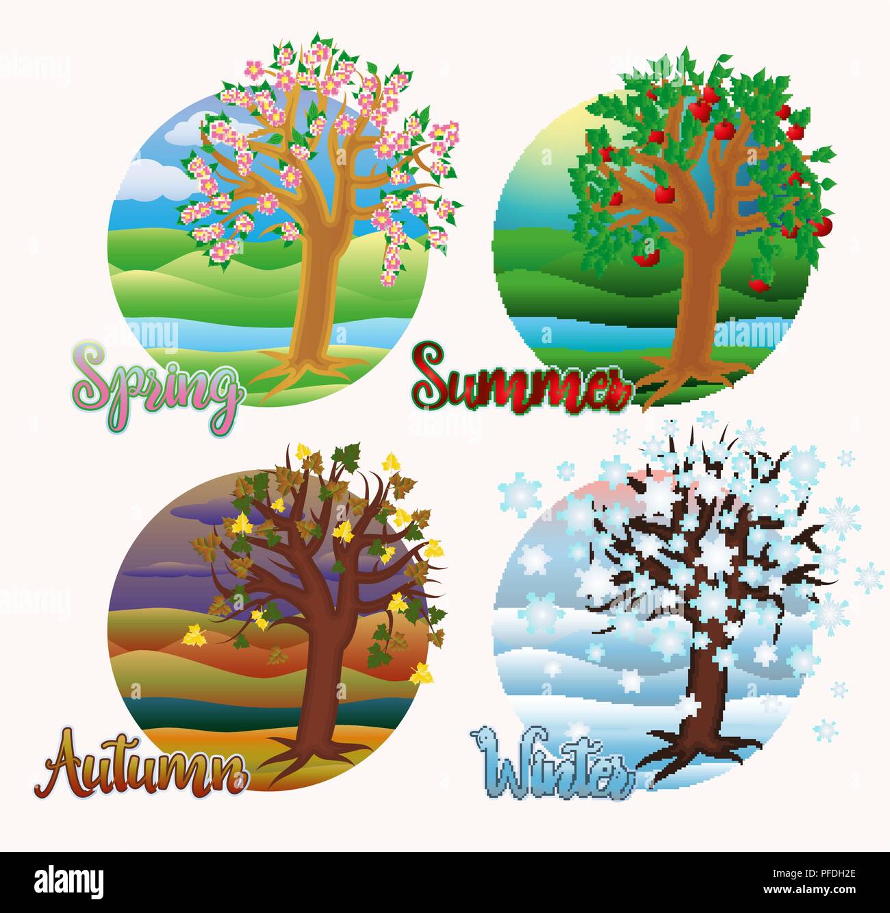 Four seasons cards, vector illustration Stock Vector