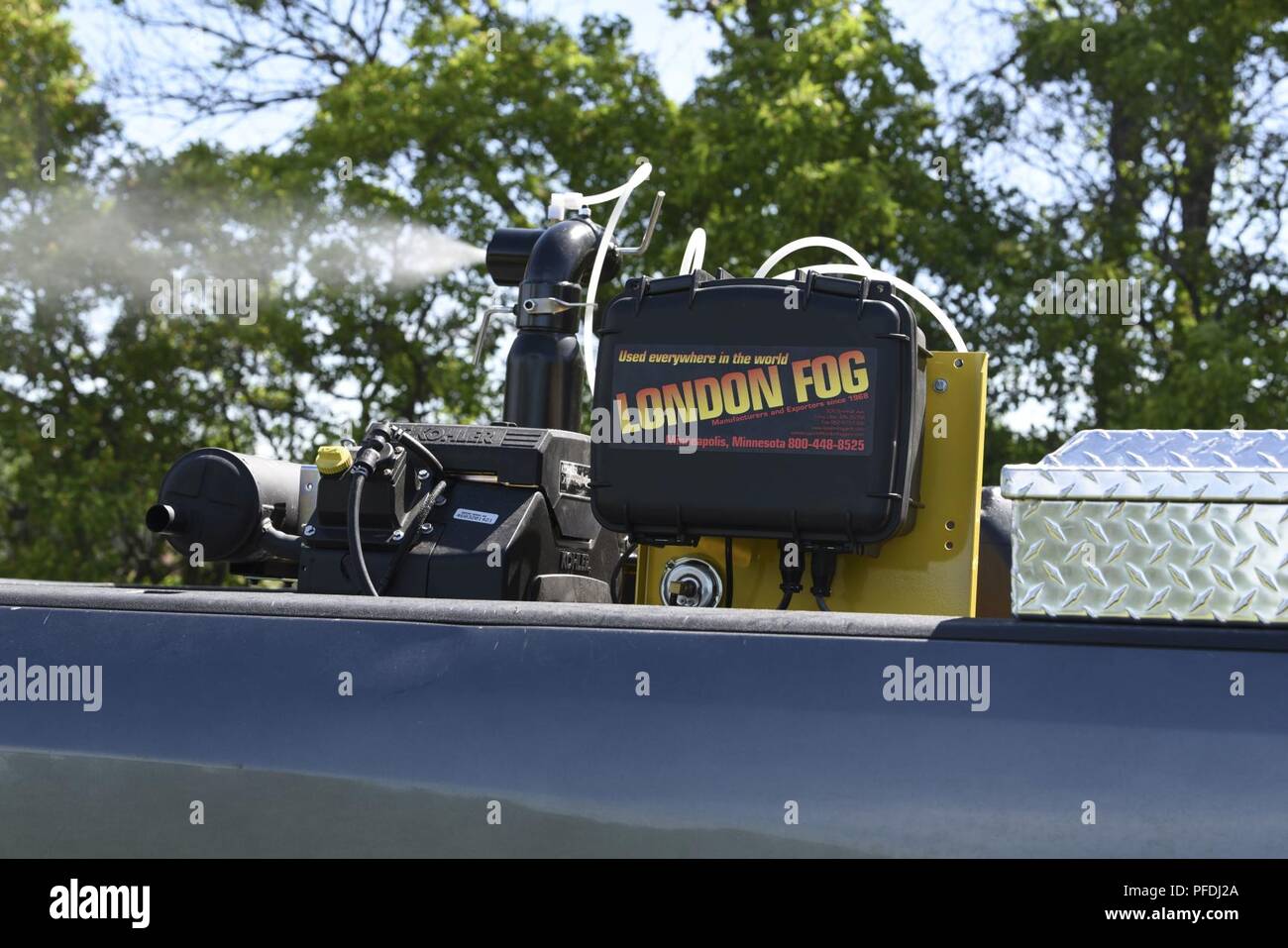 A mosquito aerial sprayer, or fogger, is used June 13, 2018, on Grand