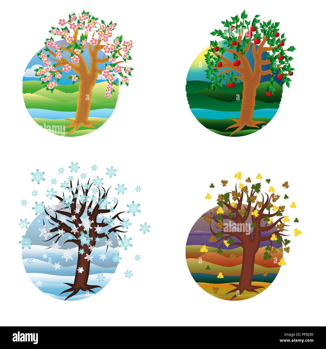 Four seasons cards, vector illustration Stock Vector