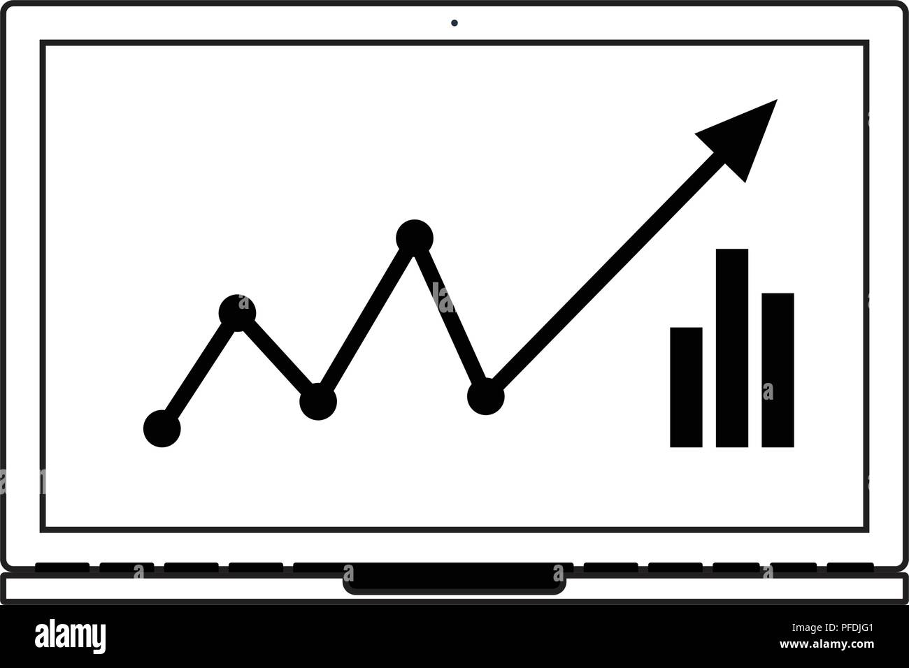 Icon of Laptop with chart. Thin line design. Vector illustration Stock ...