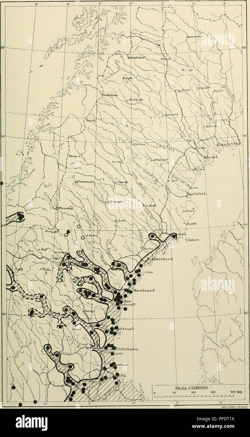 . Den norrländska florans : geografiska fördelning och invandringshistoria ; med särskild hänsyn till dess sydskandinaviskar arter. Plants; Plants. KARTOR OCH STà NDORTER 353 Kartan 16. Convallaria polygonatuiu.. Please note that these images are extracted from scanned page images that may have been digitally enhanced for readability - coloration and appearance of these illustrations may not perfectly resemble the original work.. Andersson, Gunnar, 1865-1928; Birger, Selim, 1879-1931. Uppsala : Almqvist & Wiksell Stock Photo