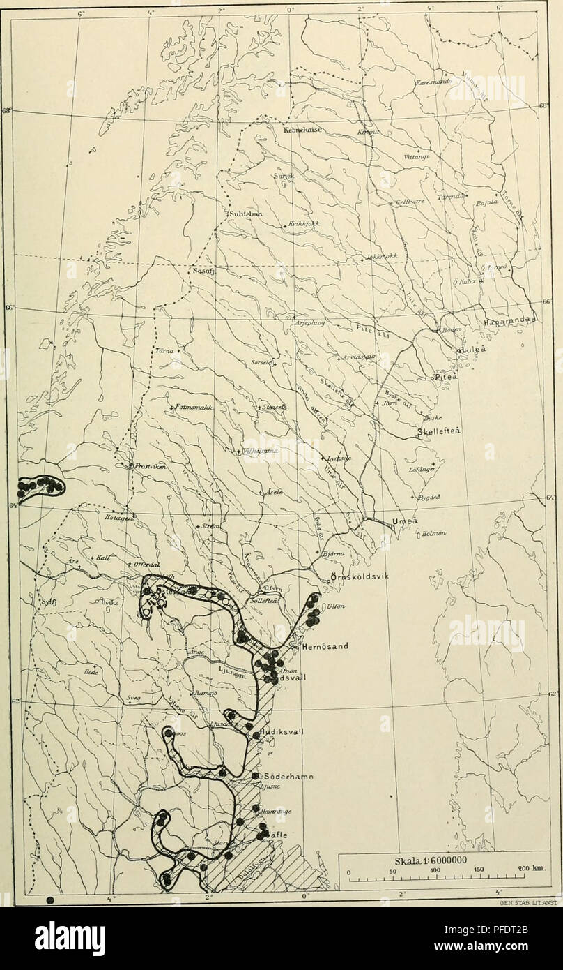 . Den norrländska florans : geografiska fördelning och invandringshistoria ; med särskild hänsyn till dess sydskandinaviskar arter. Plants; Plants. KARTOR OCH STà NDORTER 347 Kartan 13. Calamintha acinos.. Please note that these images are extracted from scanned page images that may have been digitally enhanced for readability - coloration and appearance of these illustrations may not perfectly resemble the original work.. Andersson, Gunnar, 1865-1928; Birger, Selim, 1879-1931. Uppsala : Almqvist & Wiksell Stock Photo