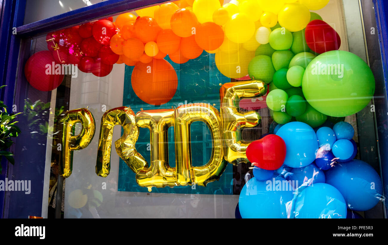 Gay pride display with balloons and Stock Photo