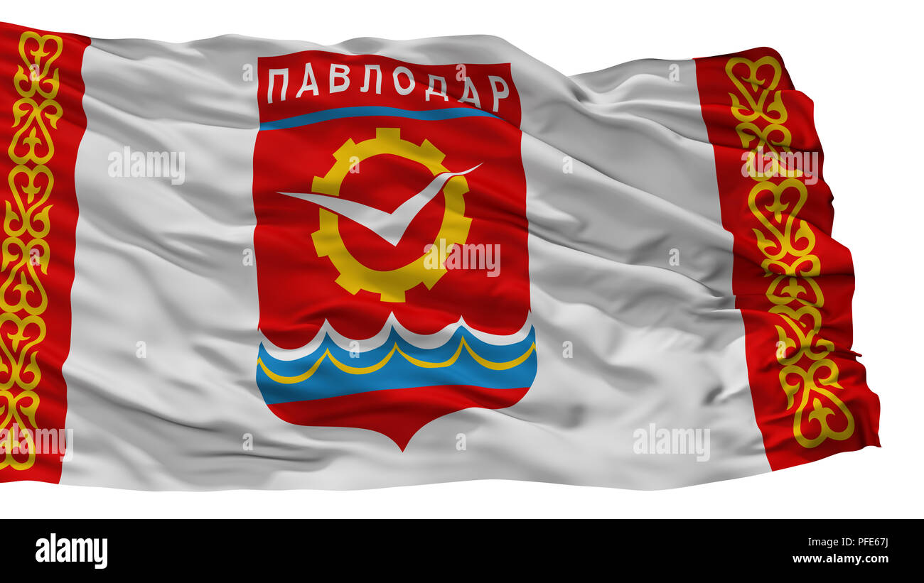 Pavlodar City Flag, Kazakhstan, Isolated On White Background Stock Photo