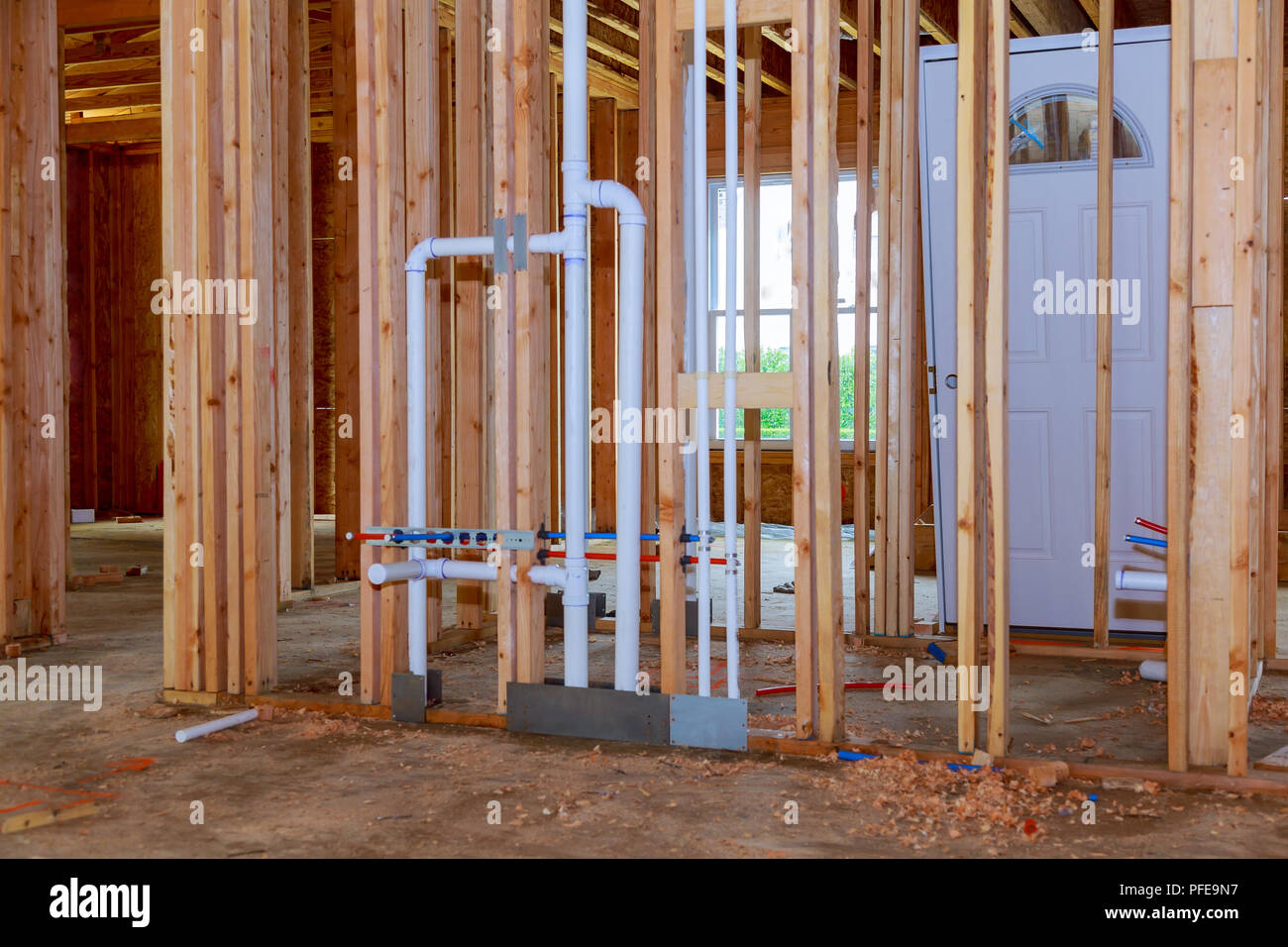 Wood Framing Work In Progress With Wood Framing Walls And Ceiling