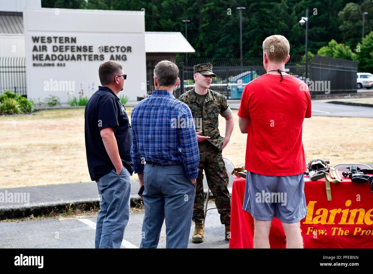 As part of the Employer Support of the Guard and Reserve (ESGR) Bosslift program, civilian employers  interact with the U.S. Marine Corps Reserves June 7, 2018. Stock Photo