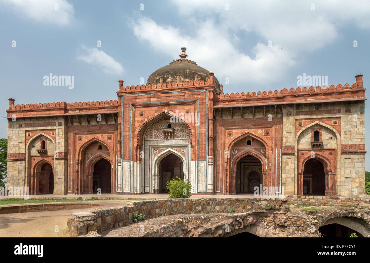 New Delhi , India--- August 21, 2014 A Front View Of Qila Kuhna Masjid Stock Photo