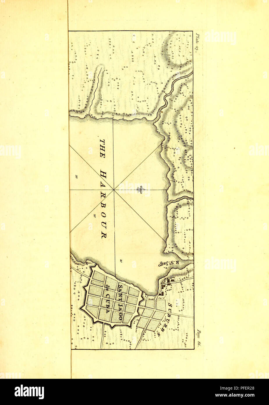 . A description of the Spanish islands and settlements on the coast of the West Indies : compiled from authentic memoirs, revised by gentlemen who have resided many years in the Spanish settlements : and illustrated with thirty-two maps and plans, chiefly from original drawings taken from the Spaniards in the last war. . Please note that these images are extracted from scanned page images that may have been digitally enhanced for readability - coloration and appearance of these illustrations may not perfectly resemble the original work.. Jefferys, Thomas, -1771. London : Printed for T. Jeffery Stock Photo